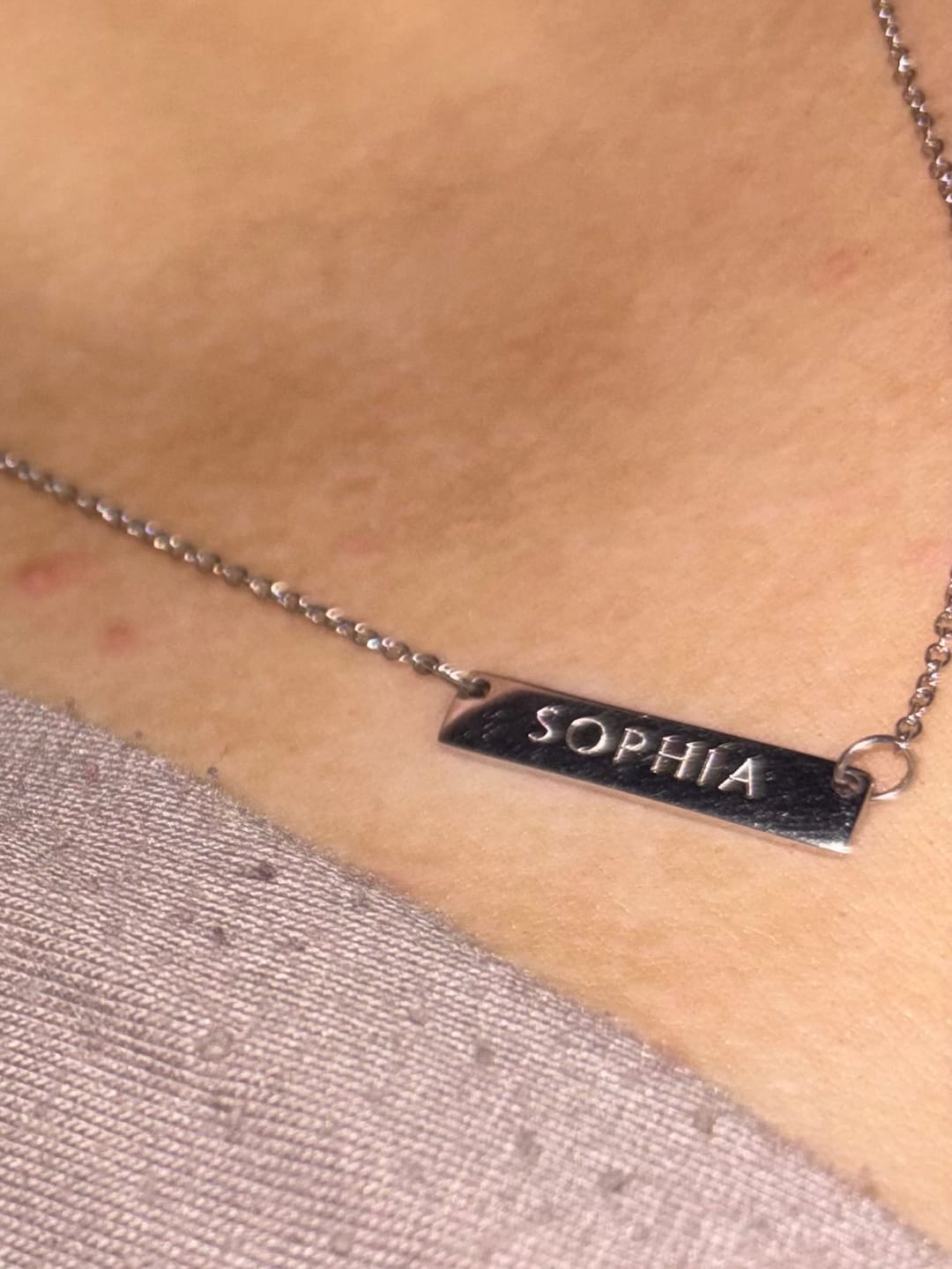 Customer photo review of 2cm Precious Letter Bar in Silver