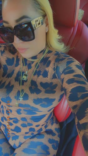 Customer photo review of Naked Print Mock Neck Top