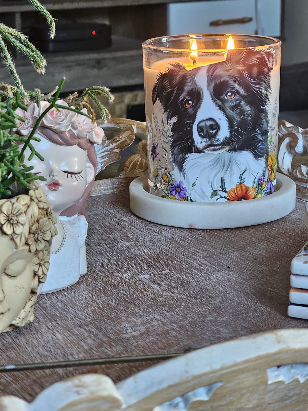 Customer photo review of Border Collie Floral Xlarge Candle