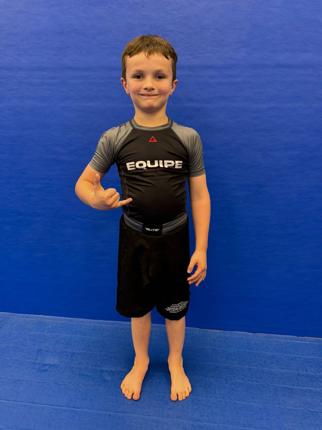Customer photo review of Black Jack Gray No-Gi Kids BJJ Shorts