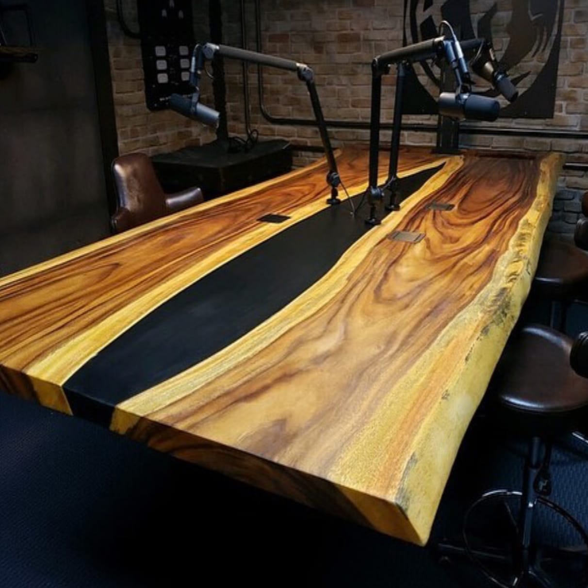 Customer photo review of Handcrafed Black Walnut Live Edge Epoxy River Dining Table - A53