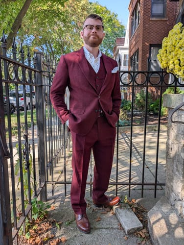Customer photo review of Red Classic Tweed 3 Piece Suit