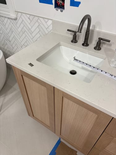 Customer photo review of Bridgeport 72" White Oak Bathroom Vanity, Double Sink