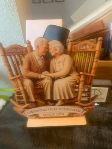 Customer photo review of Old Couple Sitting On Rocking Chairs Together - Personalized Standing Wooden Plaque