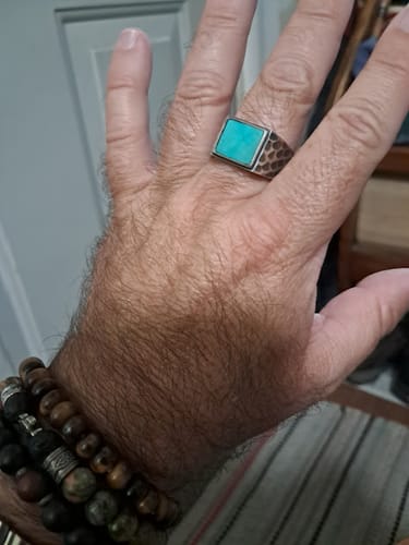 Customer photo review of Turquoise Square Signet Ring for Men Sterling Silver