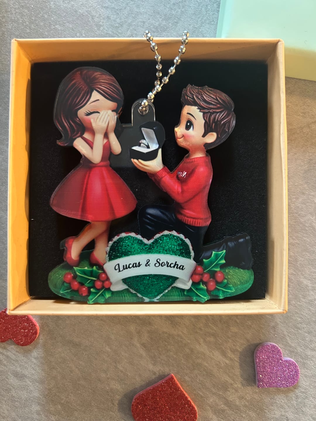 Customer photo review of Marriage Proposal "She Said Yes!" - Personalized Acrylic Ornament, Just Engaged Gifts for Couples