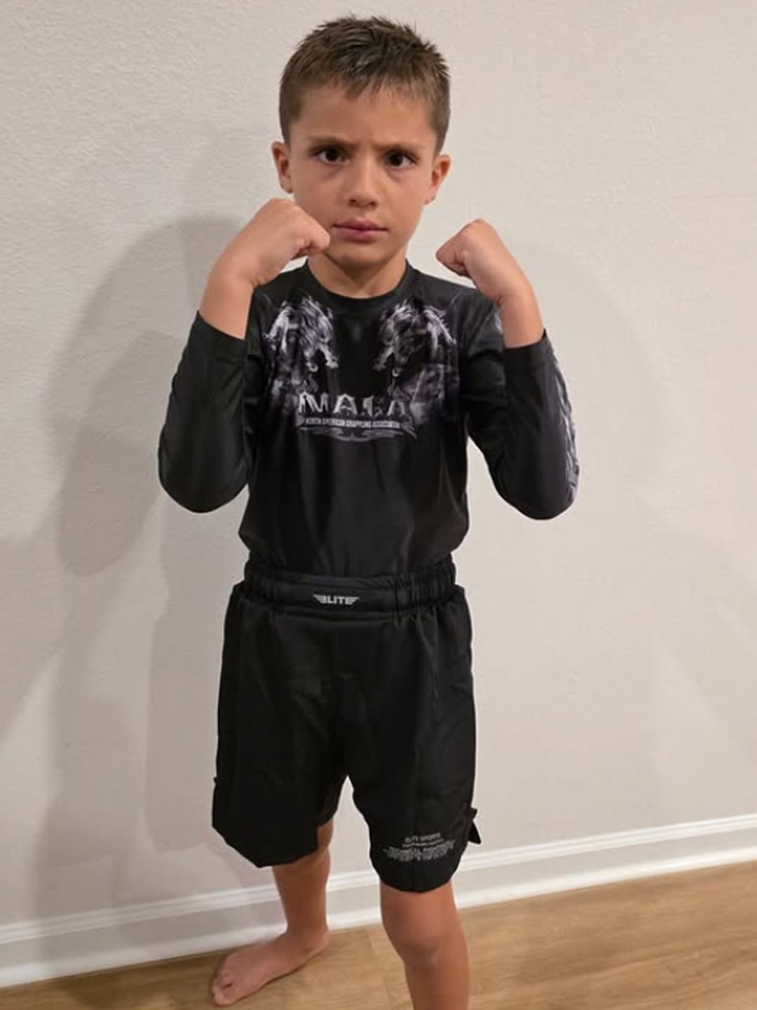 Customer photo review of Black Jack Black No-Gi Kids BJJ Shorts