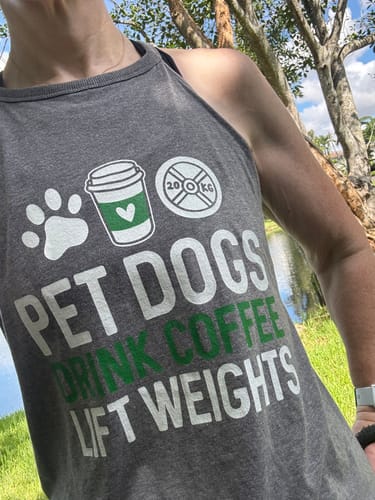 Customer photo review of Pet Dogs Drink Coffee Rocker Tank