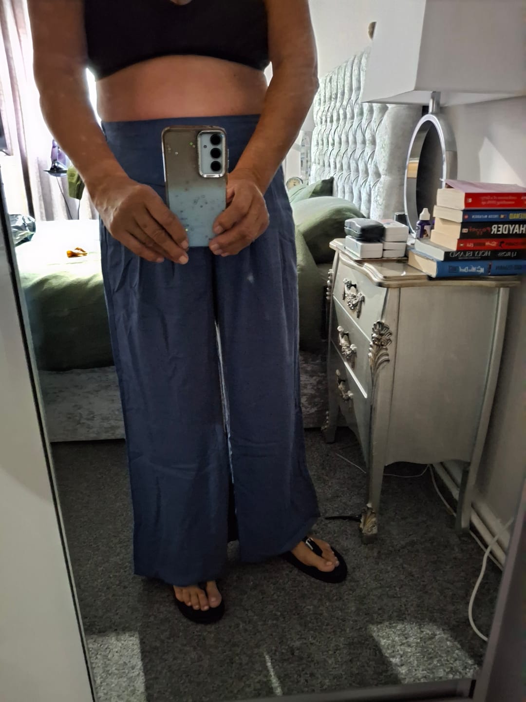 Customer photo review of Buddha Stones Plain Color Cotton Linen High Waist Wide Leg Pants With Pockets