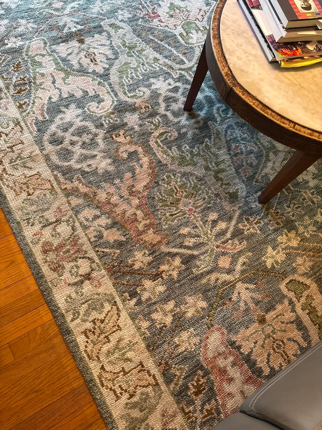 Customer photo review of Custom Made Gray, Silver and Green Hand Knotted Traditional Large Design wool area rug
