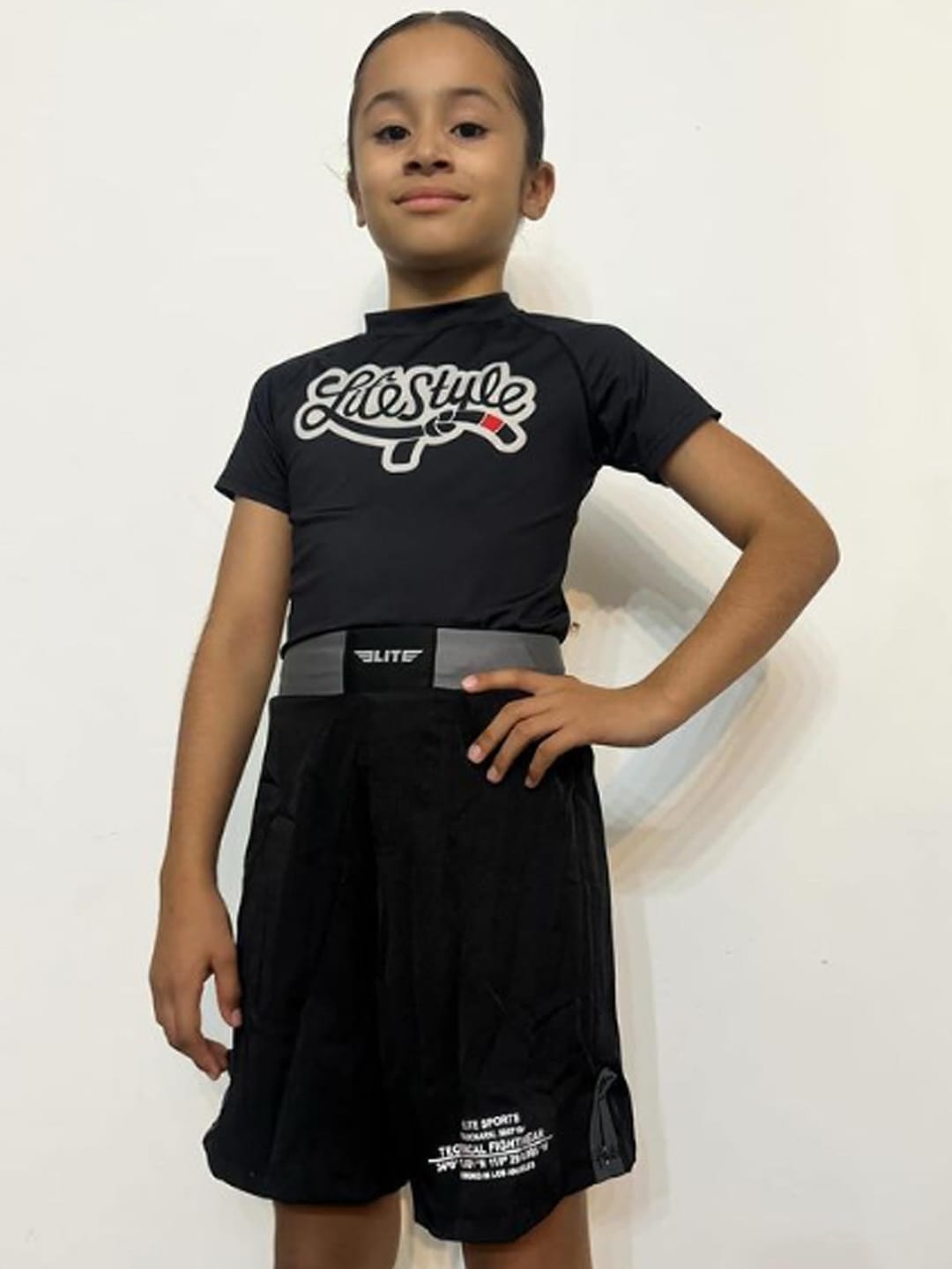 Customer photo review of Black Jack Gray No-Gi Kids BJJ Shorts