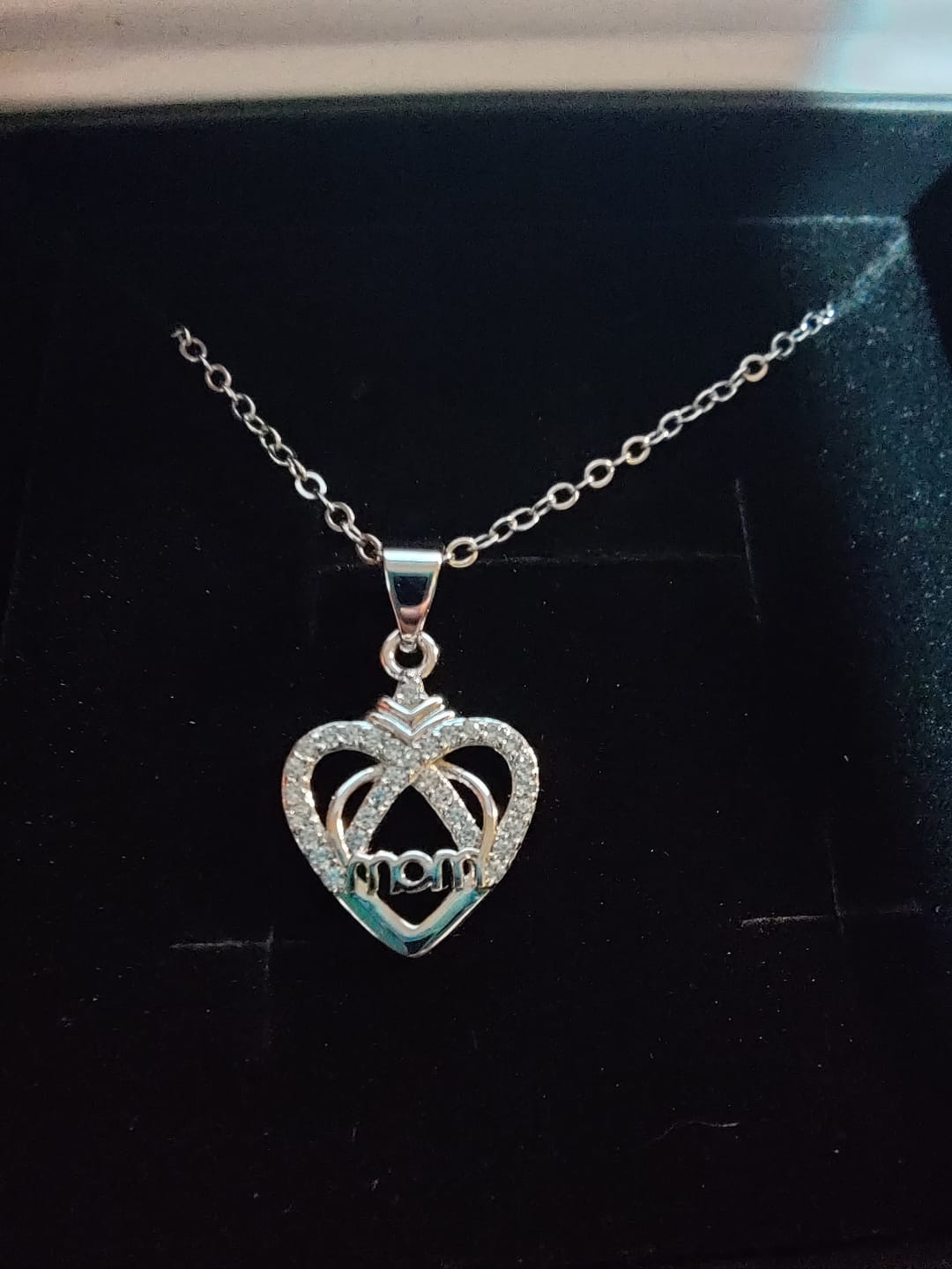 Customer photo review of Jenna 18k White Gold Plated Mom Heart Necklace with Simulated Diamond Crystals