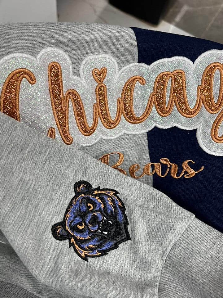 Customer photo review of Custom Glitter Team Mascot Two Tone Embroidered Sweatshirt For Game Day