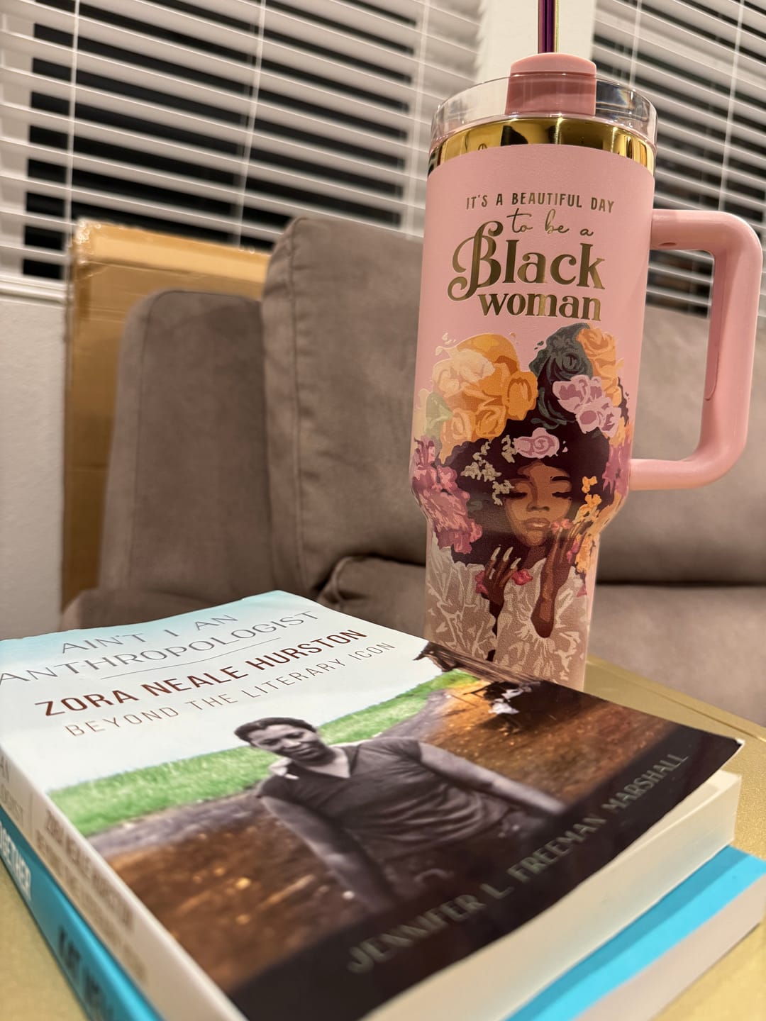 Customer photo review of Pink “Royalty Blossomed” 40oz Insulated Tumbler – "It’s a Beautiful Day to be a Black Woman"