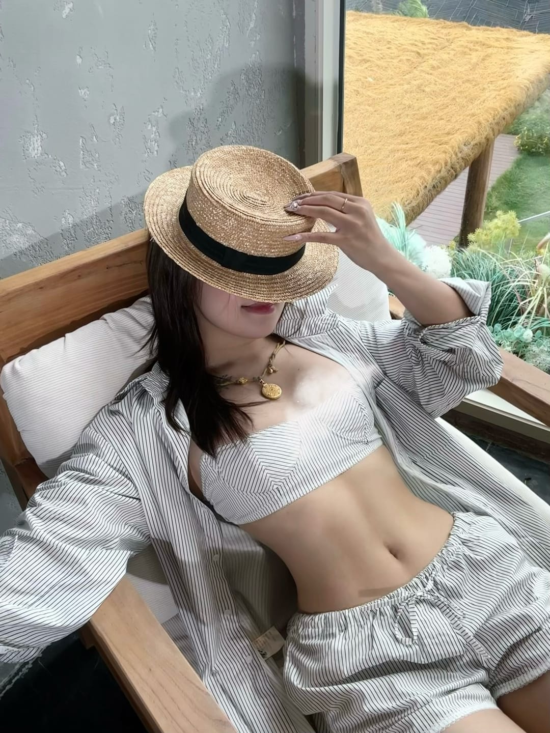 Customer photo review of ROVENTE Striped Cotton Three-Piece Lounge Set