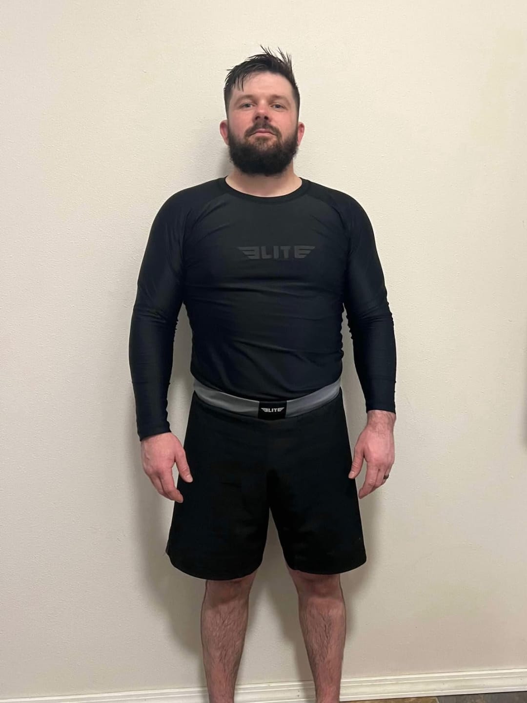 Customer photo review of Black Jack Gray No Gi Mens BJJ Shorts