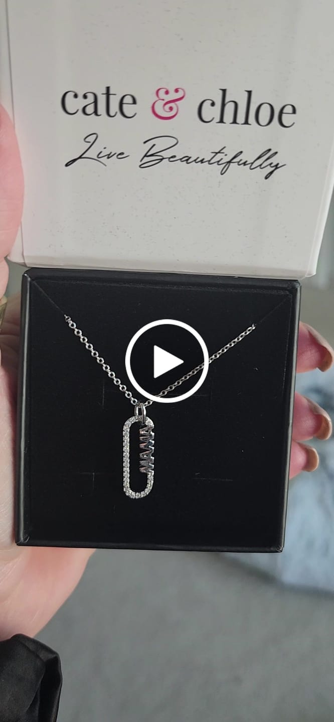 Customer video review of Elaine 18k White Gold Plated Mama Pendant Necklace with Simulated Diamond Crystals
