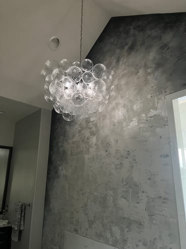 Customer photo review of Brass Cluster Ribbed Glass Globe Bubble Chandelier