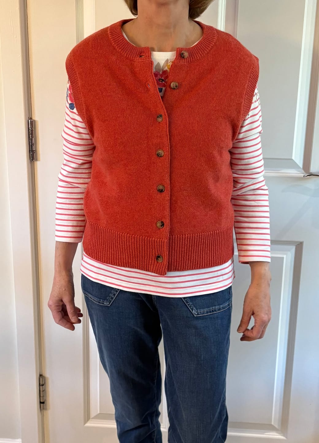 Customer photo review of Brand New Watermelon Orange Luxury Cashmere Crew Neck Waistcoat Small UK 8-10