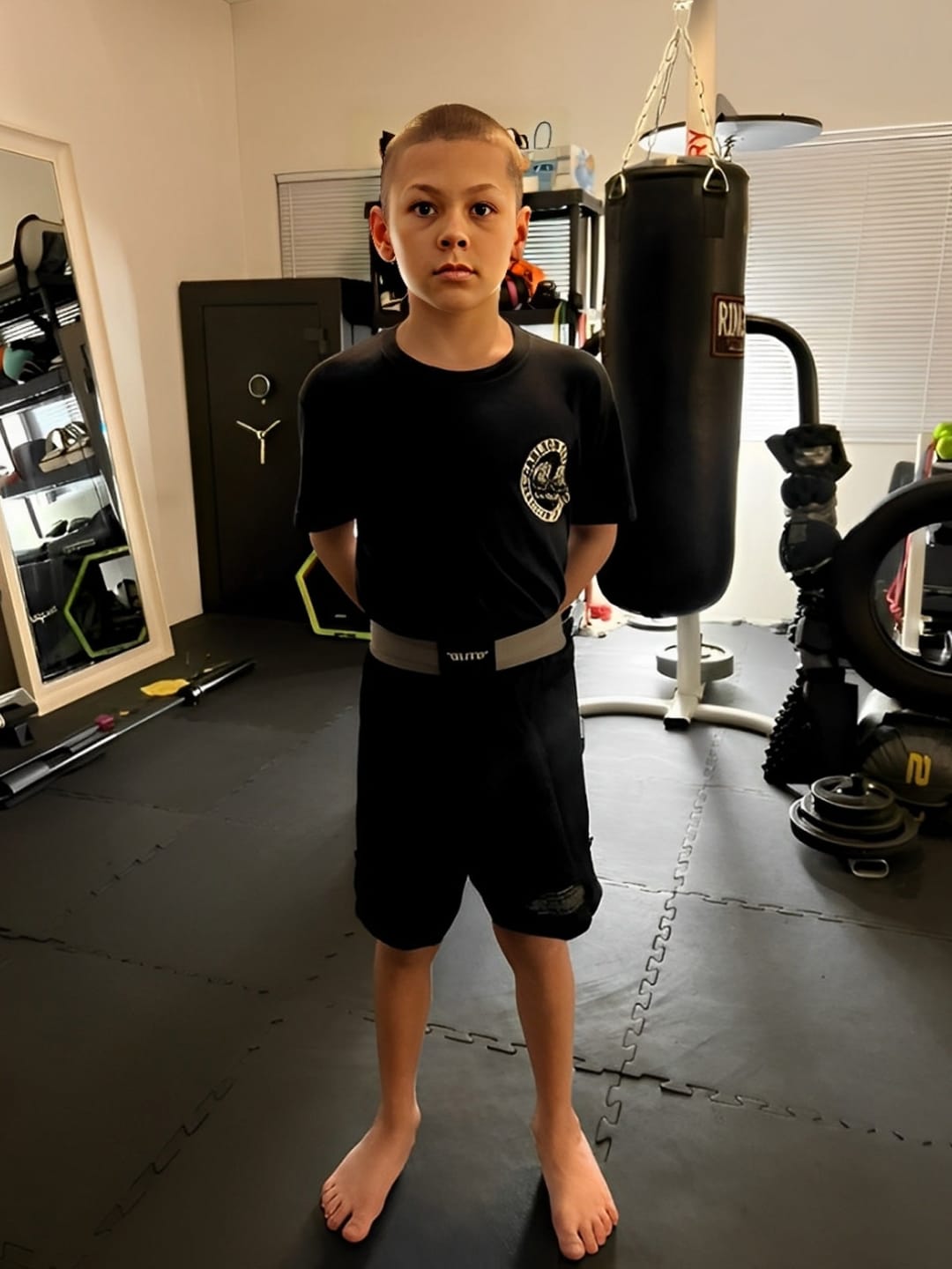 Customer photo review of Black Jack Gray No-Gi Kids BJJ Shorts