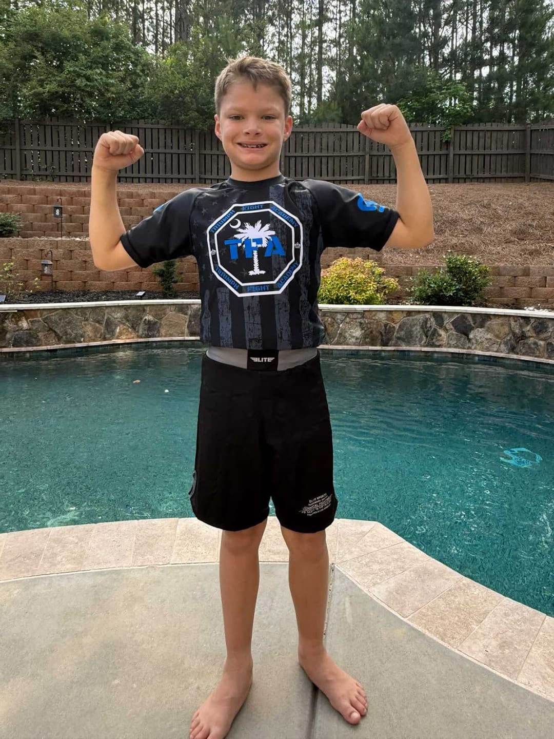 Customer photo review of Black Jack Gray No-Gi Kids BJJ Shorts