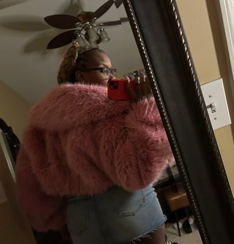 Customer photo review of Faux Fur Plush Cropped Jacket