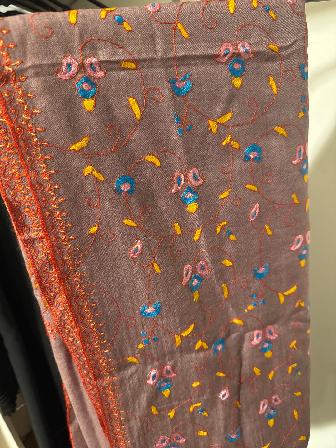 Customer photo review of Kashmiri Bloom: Hand-Embroidered Sozni Merino Wool Shawl
