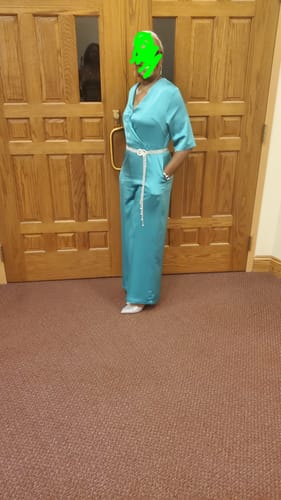 Customer photo review of Loose Three-Quarter Sleeves Solid Color V-Neck Jumpsuits