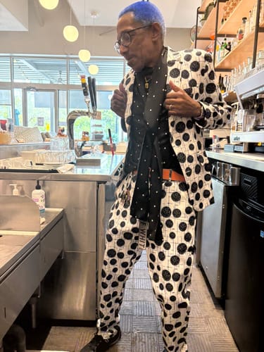 Customer photo review of Mens Polka Dot Print Bow Long Sleeve Shirt SKUL01344