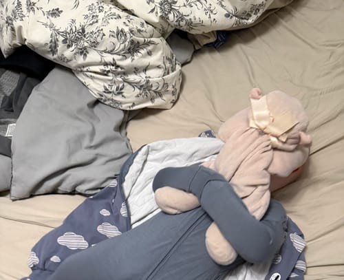 Customer photo review of ClimaCuddle Zipped Baby Romper - Merino Wool & Rayon Bamboo - Misty Blue