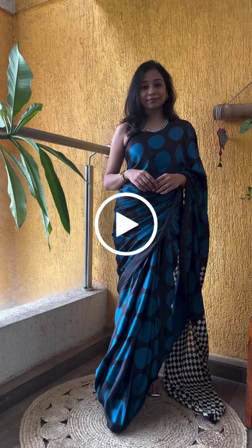 Customer video review of Casper Blue and Black Printed Polka Dots Satin Saree