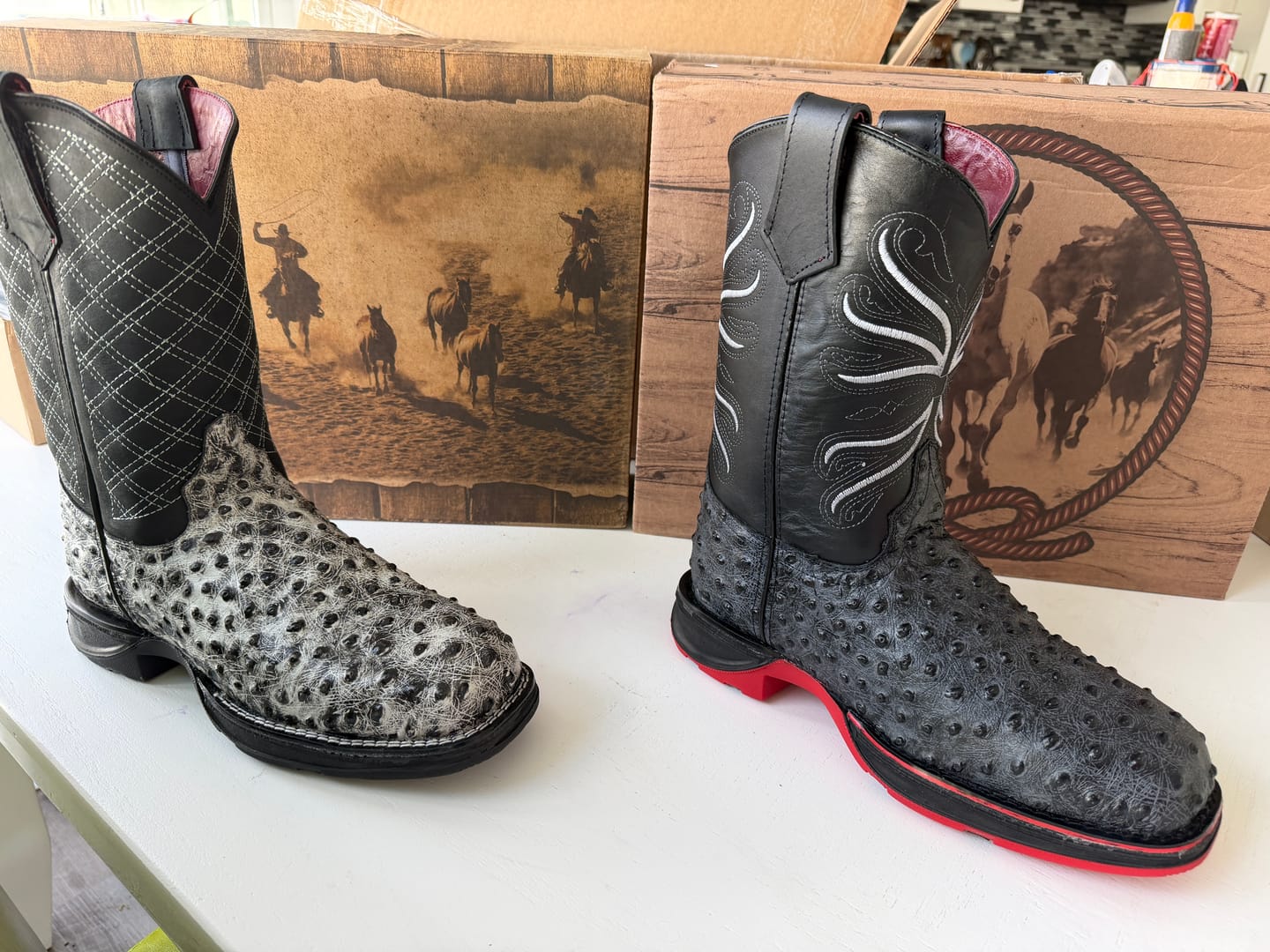 Customer photo review of Grey Ostrich Leather Boots With 3D Lightweight Sole - Composite Toe