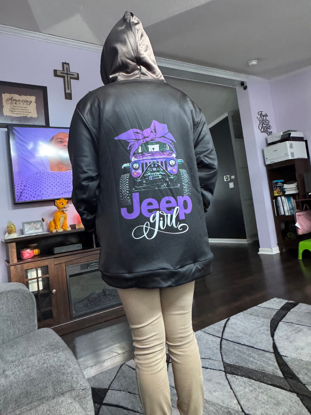 Customer photo review of Multicolor Jeep Girl So Cute Sherpa Hoodie