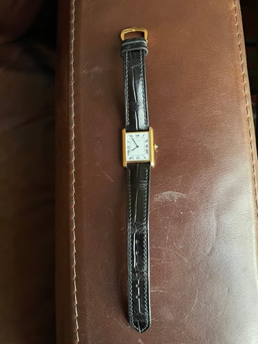 Customer review photo of a black crocodile leather watch strap