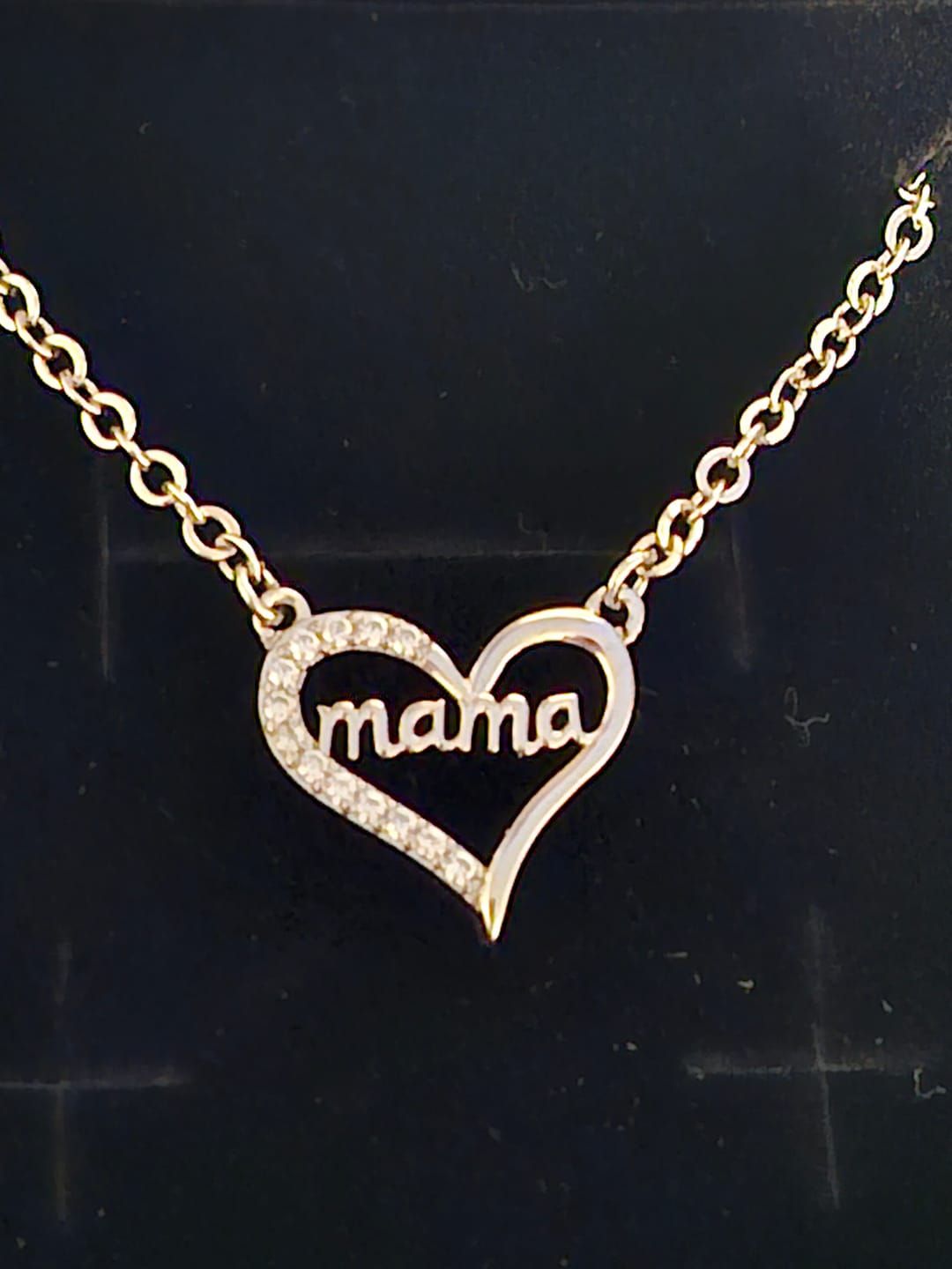 Customer photo review of Louise 18k White Gold Plated Mama Heart Necklace with Simulated Diamond Crystals