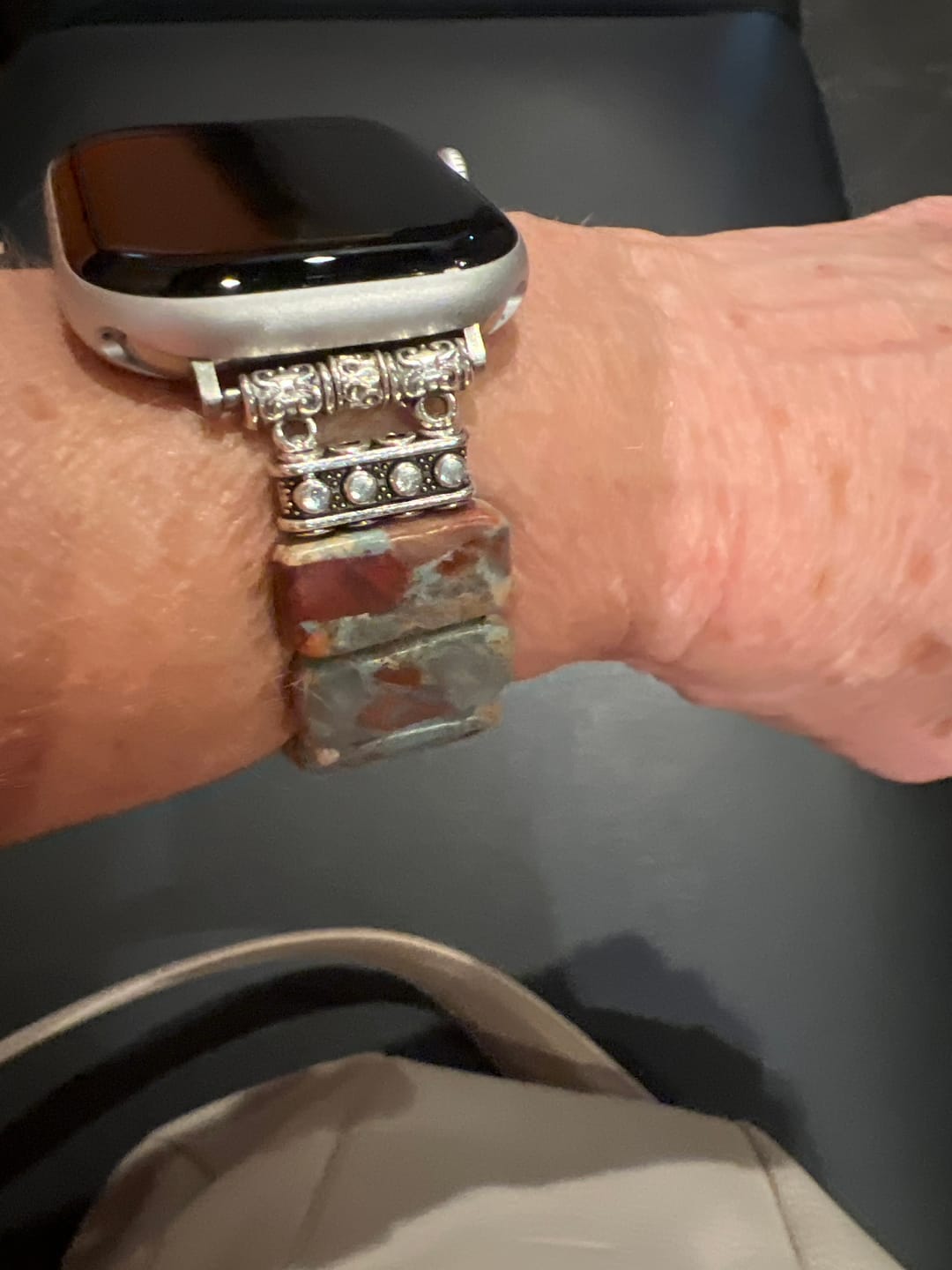 Customer photo review of Earth Tibetan Jasper Stretch Apple Watch Strap