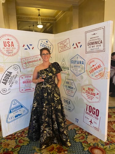 Customer photo review of Olympia One Shoulder Gown in Black by Bariano - RENTAL