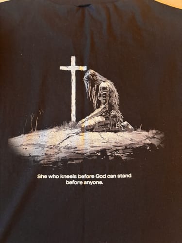 Customer photo review of 'Warrior's Prayer' Women’s Oversized T-Shirt