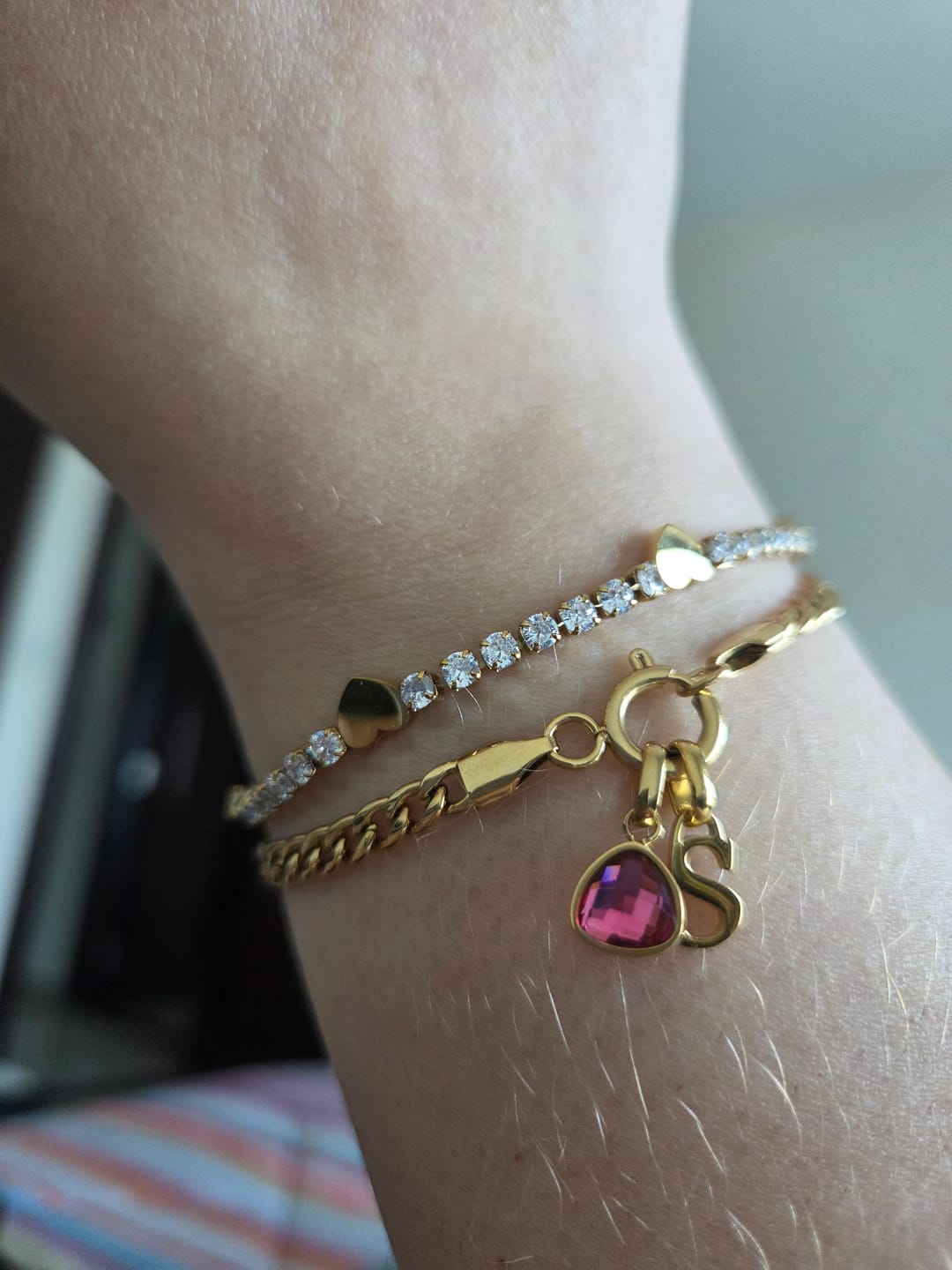 Customer photo review of Letter & birthstone bracelet gold