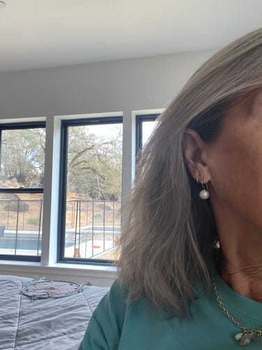 Customer photo review of Gold Fill White Edison Pearl Earrings