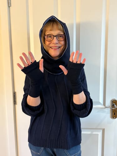 Customer photo review of Navy and Cornflower Blue Luxury Reversible Cashmere Hood Unisex