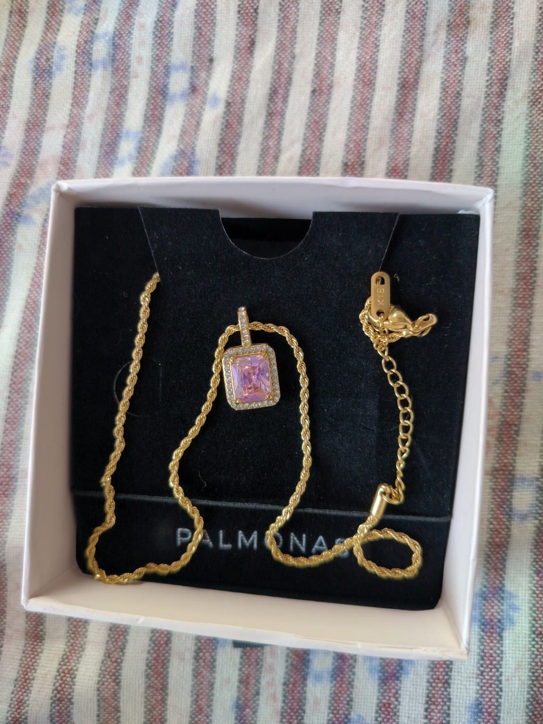 Customer photo review of Pink Emerald Geometric Pendant