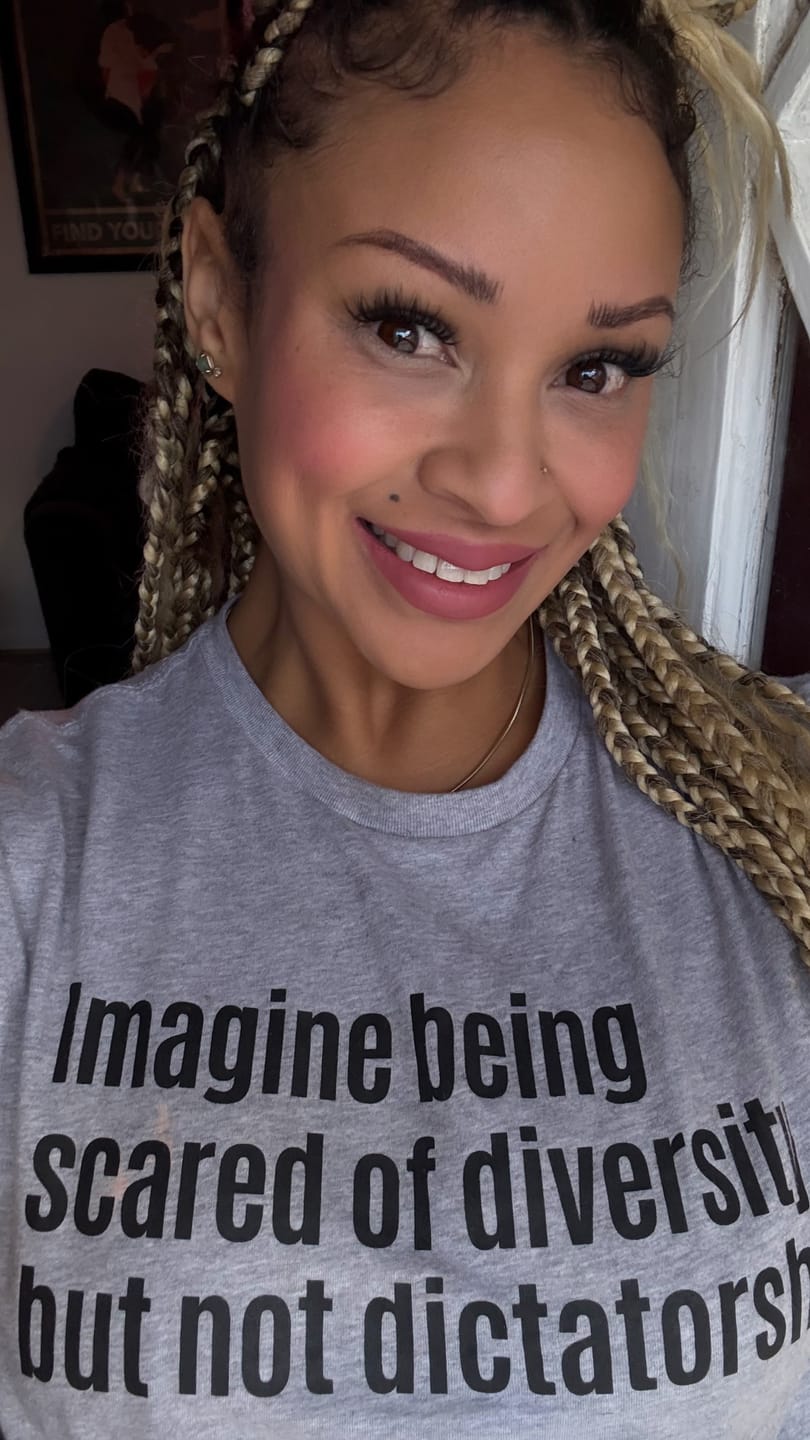 Customer photo review of Imagine Being Scared of Diversity But Not Dictatorship Unisex Tee