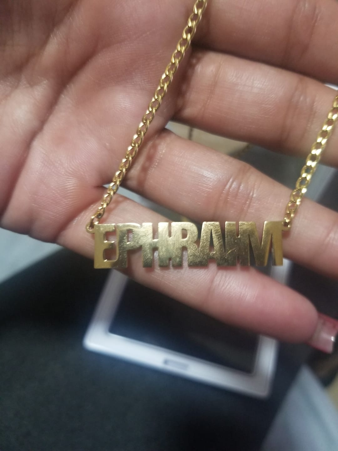 Customer photo review of Kids Block Name Necklace w/ Cuban Chain