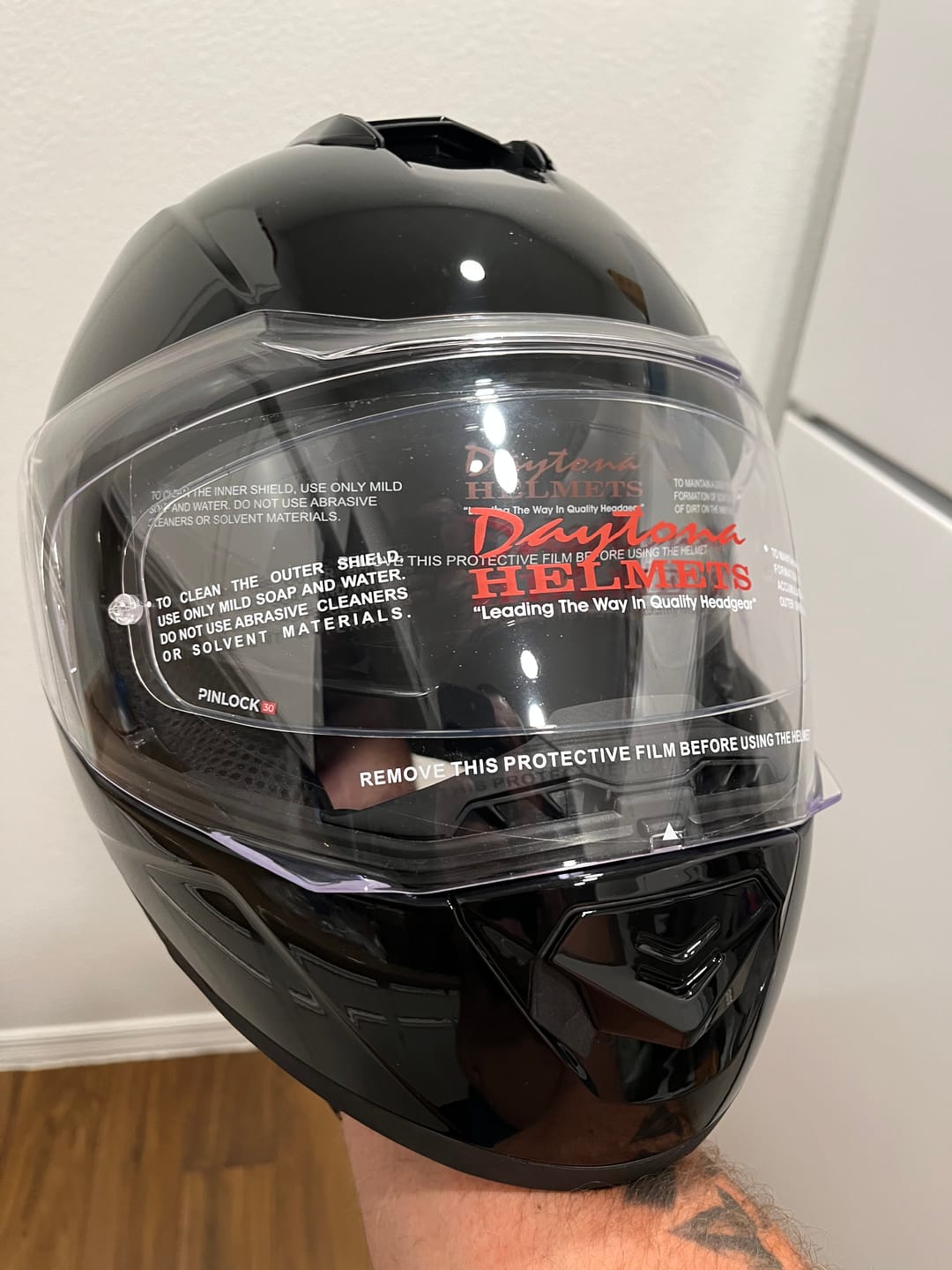 Customer photo review of Daytona Glide Modular Motorcycle Helmet - DOT Approved, Bluetooth Ready, Dual Visor, Men/Women/Youth - Hi-Gloss Black