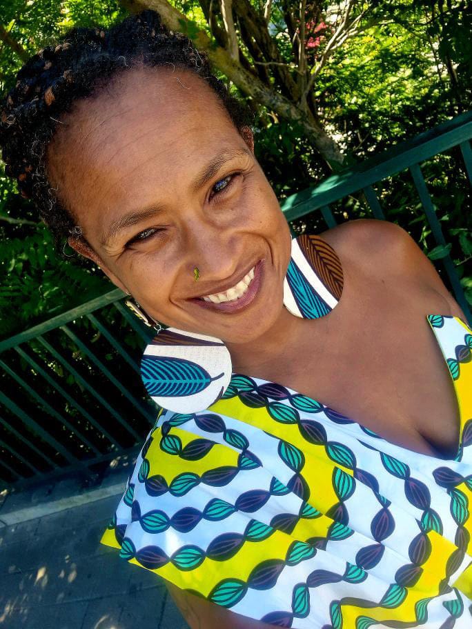 Customer photo review of NEVAEH African Print Ankara Circle Earrings