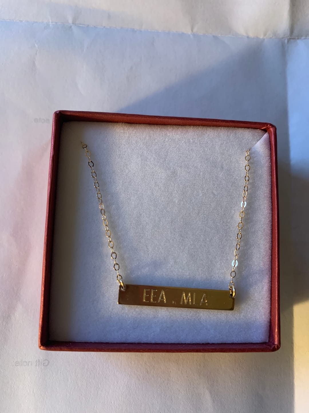 Customer photo review of Custom Bar Necklace, Inspirational Word, Minimalist bar necklace