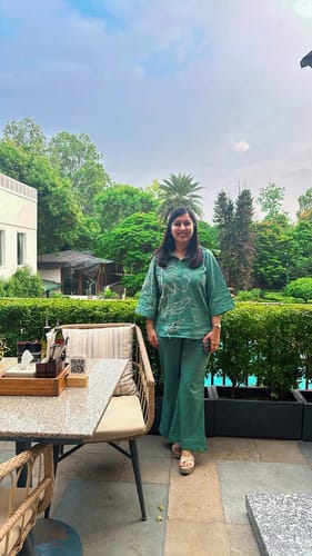 Customer photo review of NARA GREEN EMBROIDERED CO-ORD SET