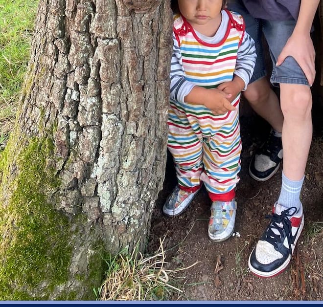 Customer photo review of Rainbow Striped Everyday Dungarees