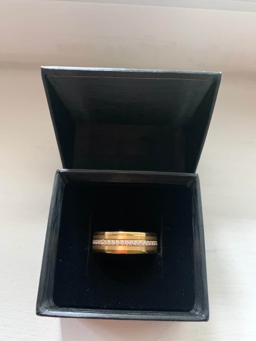 Customer photo review of LEGEND | Gold Tungsten Ring, Diamond Stimulant CZ Eternity, Flat